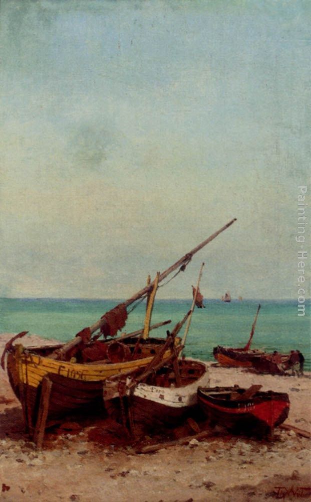 Theodor Alexander Weber Bateaux de peches sur la plage